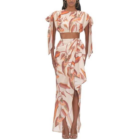 Andrea Iyamah Halima Cropped Top Rust and Cream Abstract Print Size‎ S - Picture 12 of 14